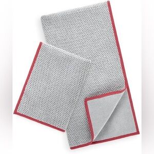 Norwex Diamond Weave Kitchen Towel and Cloth Set Graphite w Cranberry Trim NEW